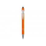 Ручка металлическая soft-touch шариковая со стилусом Sway, оранжевый/серебристый, фото 1