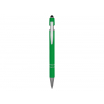 Ручка металлическая soft-touch шариковая со стилусом Sway, зеленый/серебристый, фото 1