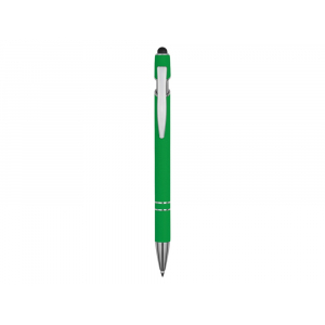 Ручка металлическая soft-touch шариковая со стилусом Sway, зеленый/серебристый - купить оптом