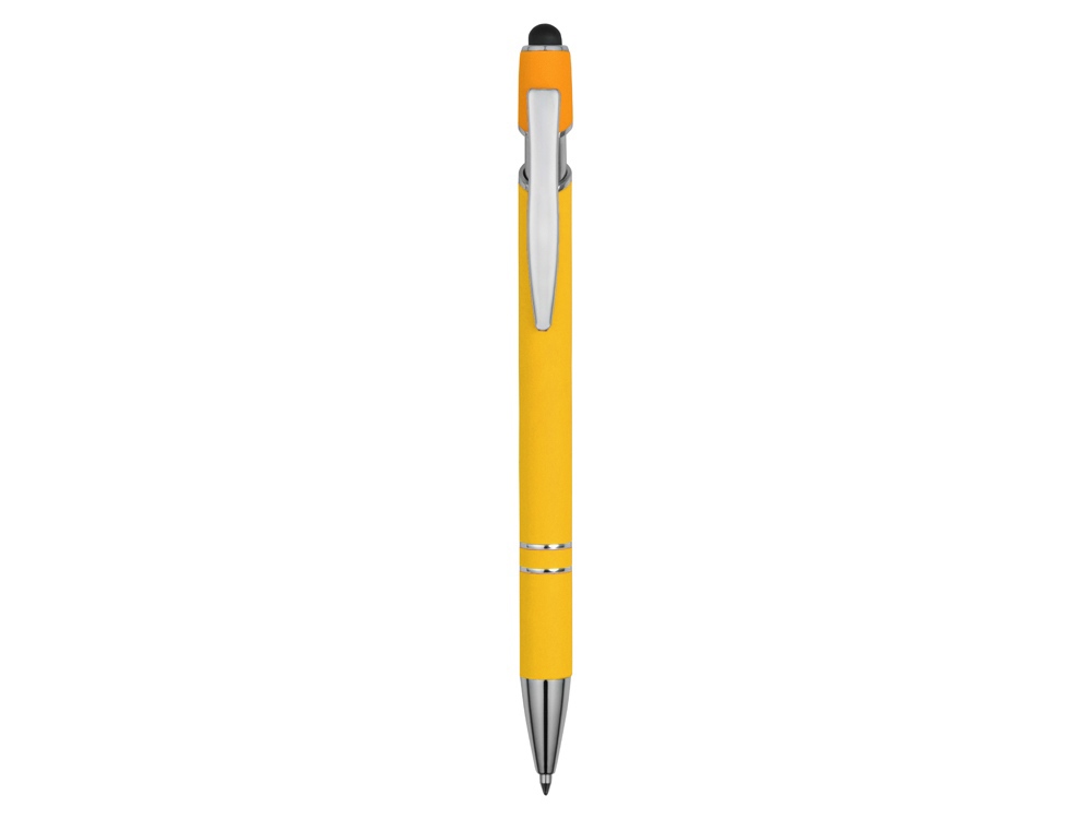 Ручка металлическая soft-touch шариковая со стилусом Sway, желтый/серебристый - купить оптом