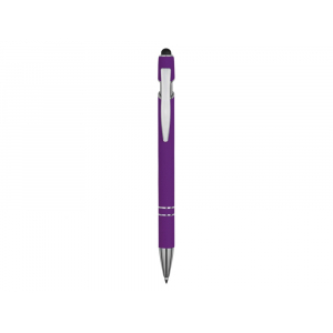 Ручка металлическая soft-touch шариковая со стилусом Sway, фиолетовый/серебристый - купить оптом