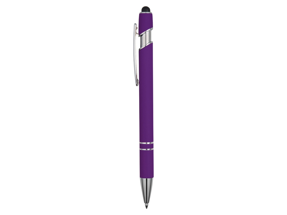 Ручка металлическая soft-touch шариковая со стилусом Sway, фиолетовый/серебристый - купить оптом