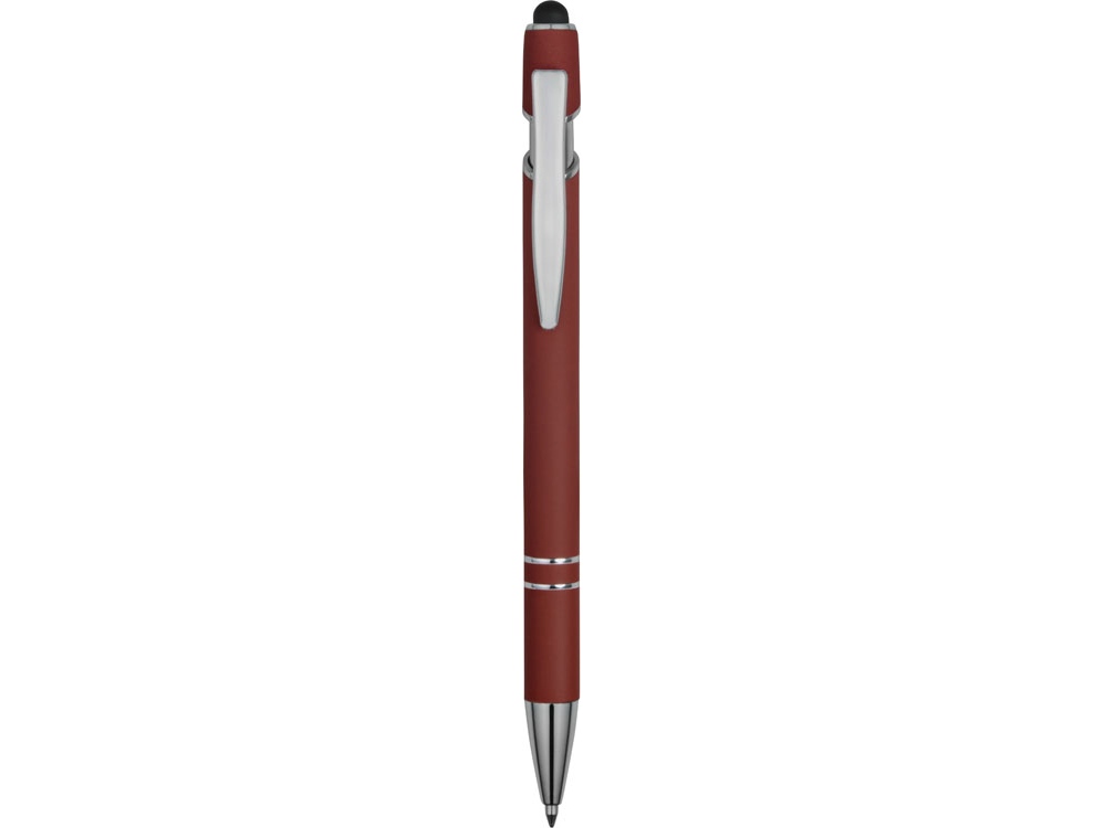 Ручка металлическая soft-touch шариковая со стилусом Sway, темно-красный/серебристый - купить оптом