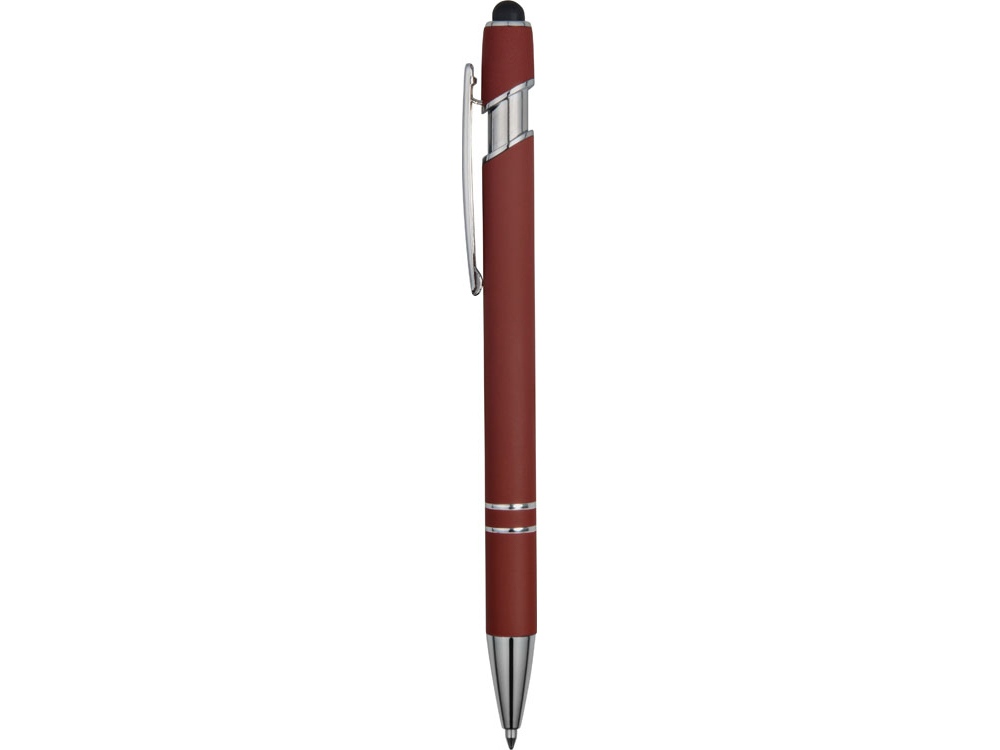 Ручка металлическая soft-touch шариковая со стилусом Sway, темно-красный/серебристый - купить оптом