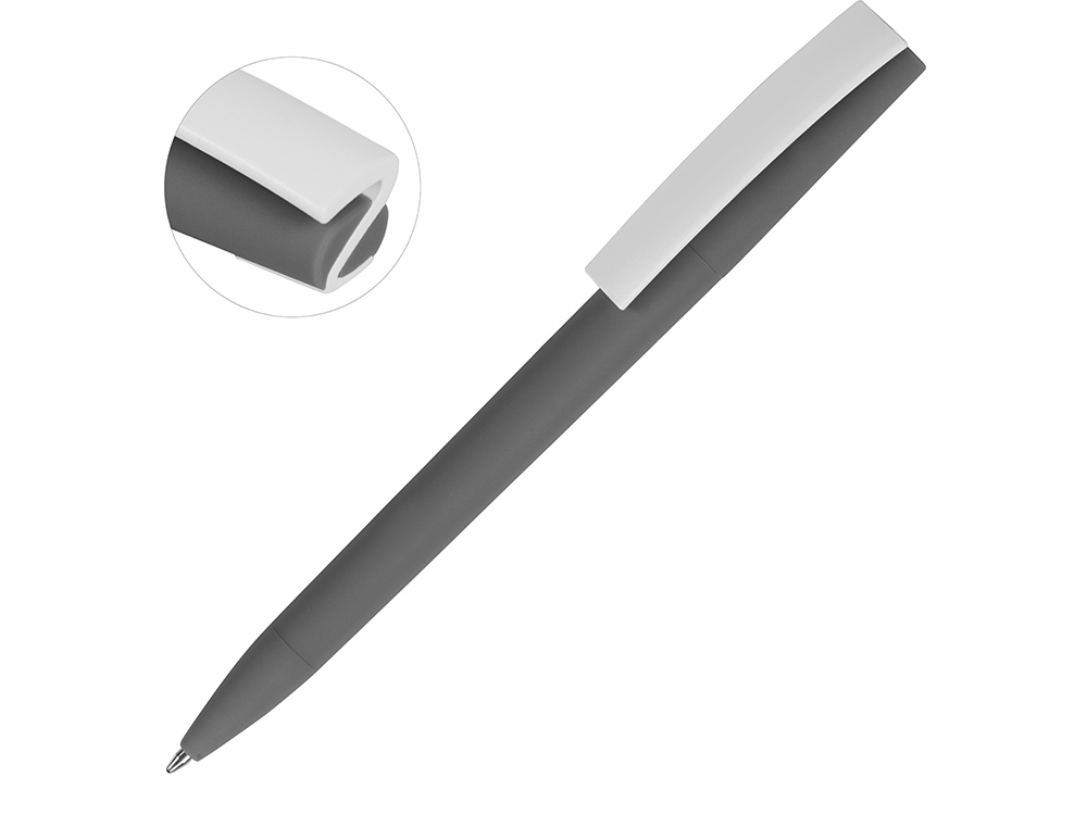 Ручка пластиковая soft-touch шариковая Zorro, серый/белый - купить оптом