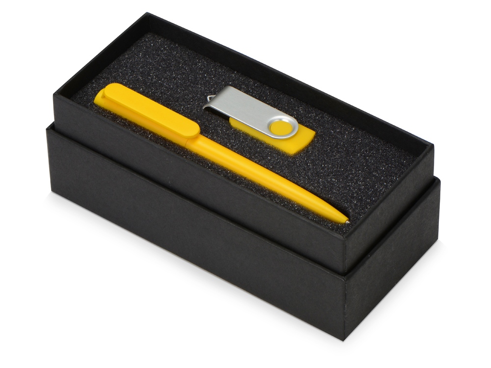 Подарочный набор Qumbo с ручкой и флешкой, желтый - купить оптом