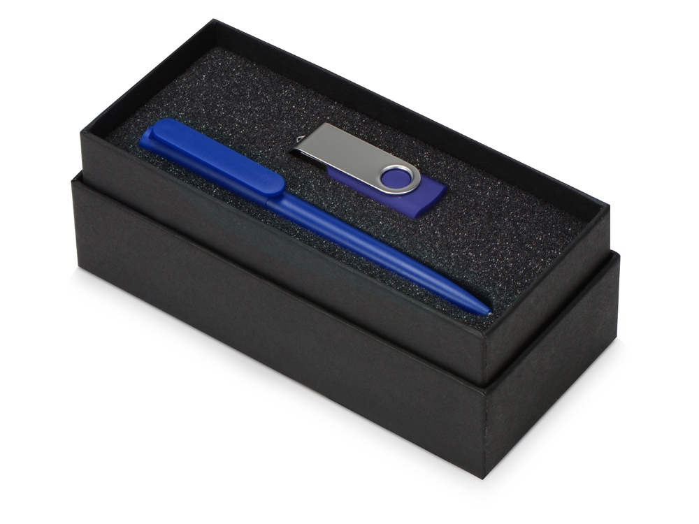 Подарочный набор Qumbo с ручкой и флешкой, синий - купить оптом