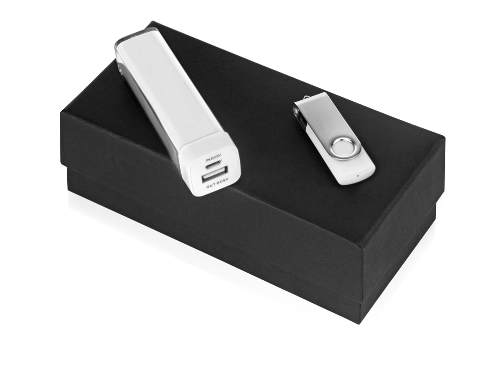 Подарочный набор Flashbank с флешкой и зарядным устройством, белый - купить оптом