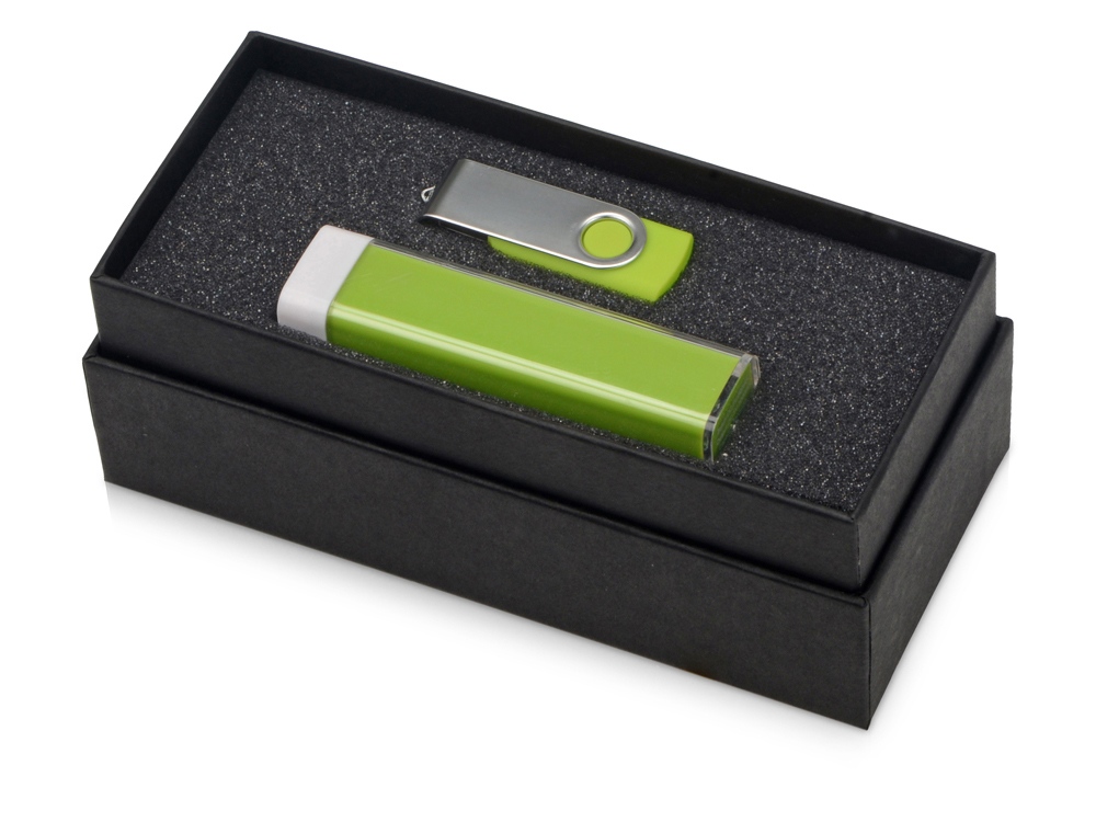 Подарочный набор Flashbank с флешкой и зарядным устройством, зеленый - купить оптом