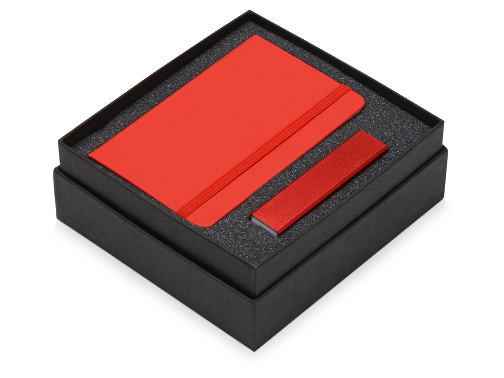 Подарочный набор To go с блокнотом и зарядным устройством, красный - купить оптом