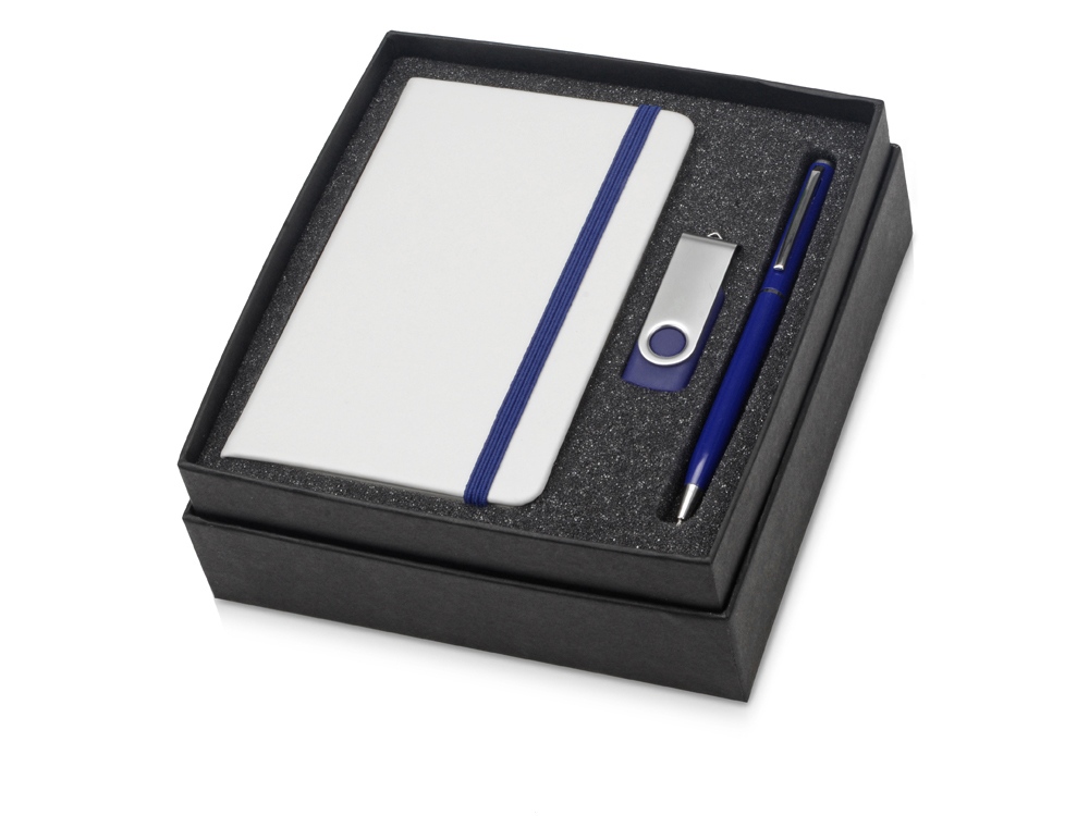 Подарочный набор Reporter Plus с флешкой, ручкой и блокнотом А6, синий - купить оптом