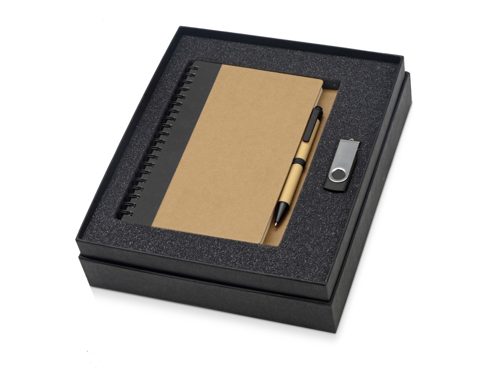 Подарочный набор Essentials с флешкой и блокнотом А5 с ручкой, черный - купить оптом
