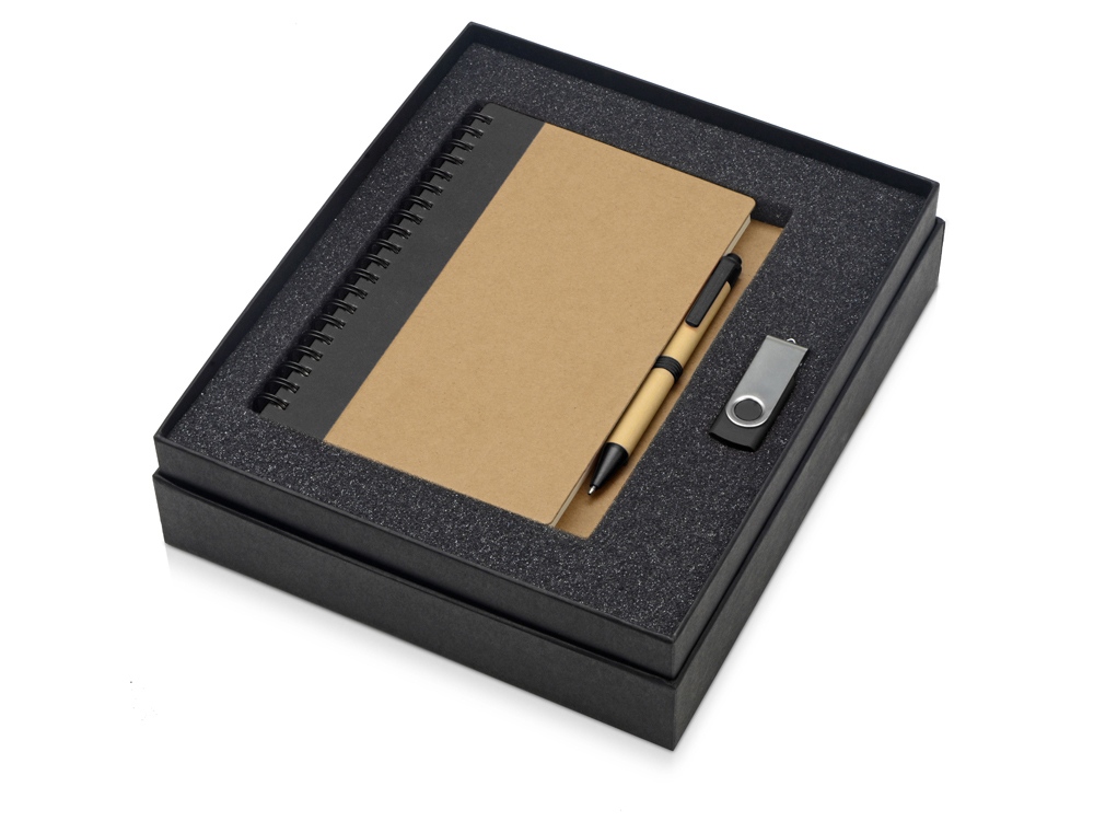 Подарочный набор Essentials с флешкой и блокнотом А5 с ручкой, черный - купить оптом