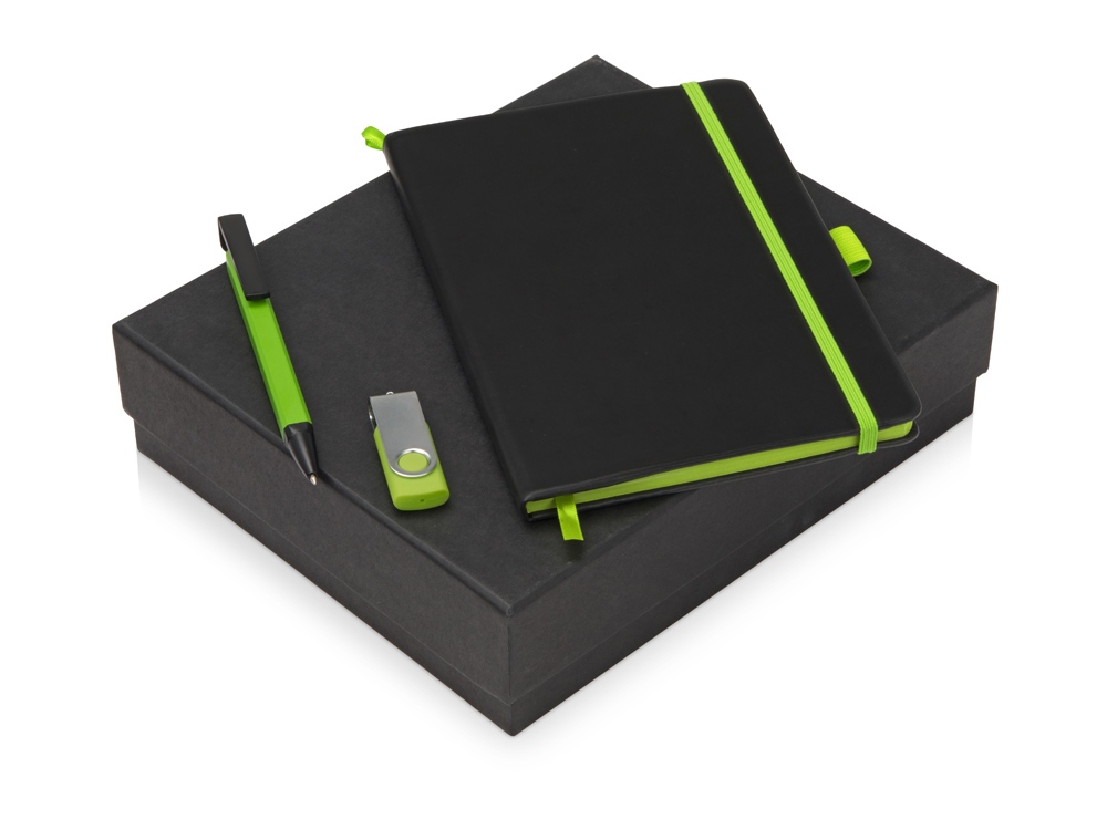 Подарочный набор Q-edge с флешкой, ручкой-подставкой и блокнотом А5, зеленый - купить оптом