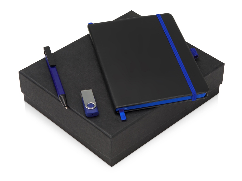 Подарочный набор Q-edge с флешкой, ручкой-подставкой и блокнотом А5, синий - купить оптом