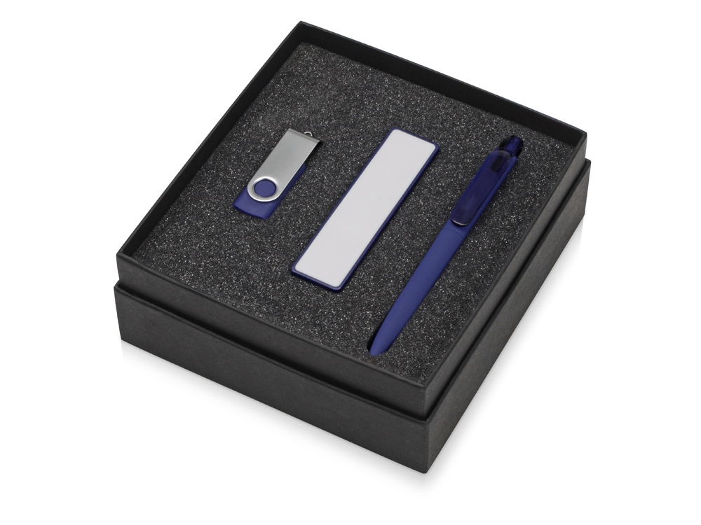Подарочный набор Space Pro с флешкой, ручкой и зарядным устройством, синий - купить оптом