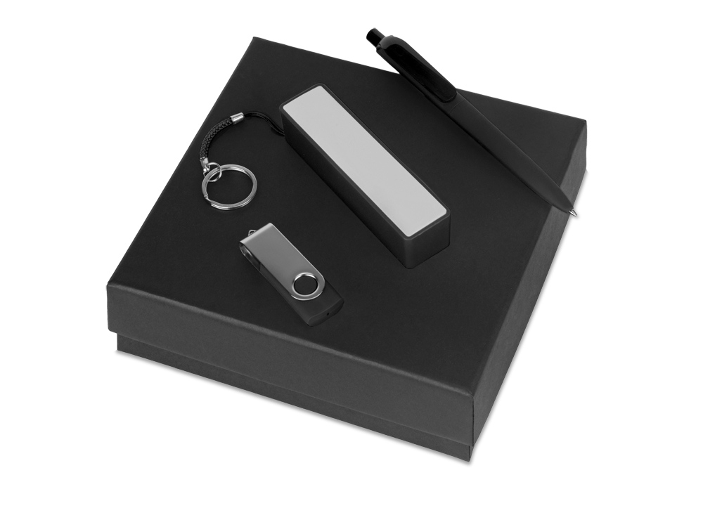 Подарочный набор Space Pro с флешкой, ручкой и зарядным устройством, черный - купить оптом
