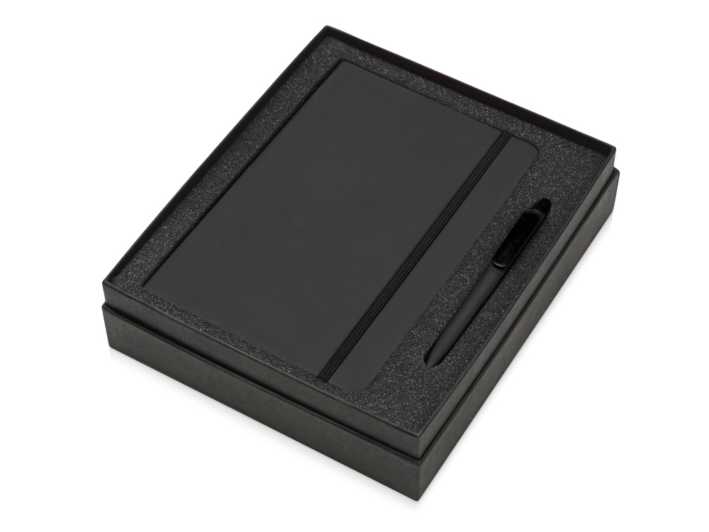 Подарочный набор Vision Pro soft-touch с ручкой и блокнотом А5, черный - купить оптом