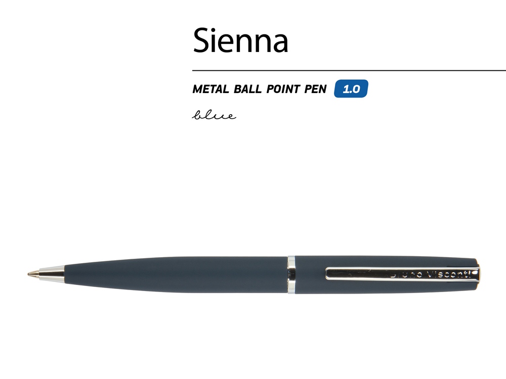 Ручка Sienna шариковая  автоматическая, синий металлический корпус, 1.0 мм, синяя - купить оптом