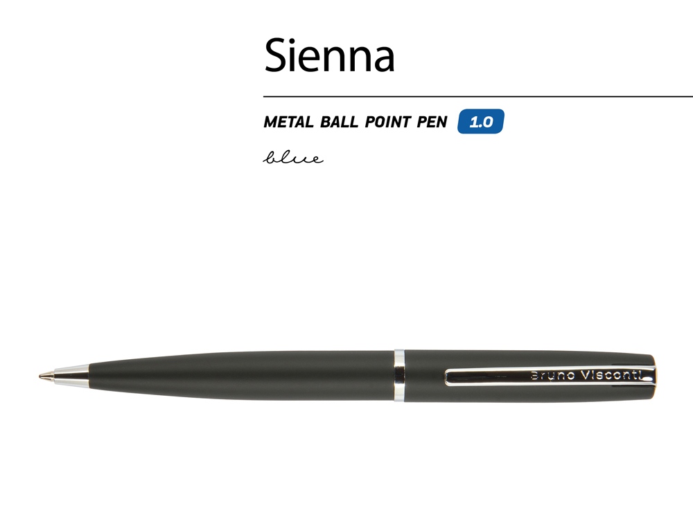 Ручка Sienna шариковая  автоматическая, черный металлический корпус, 1.0 мм, синяя - купить оптом