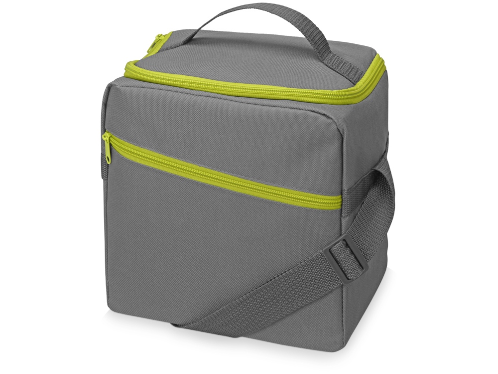 Изотермическая сумка-холодильник Classic c контрастной молнией, серый/зел яблоко - купить оптом