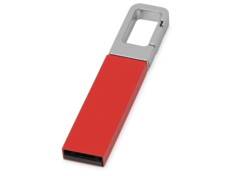Флеш-карта USB 2.0 16 Gb с карабином Hook, красный/серебристый - купить оптом