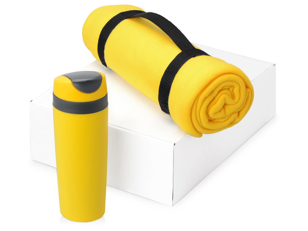 Подарочный набор Cozy с пледом и термокружкой, желтый - купить оптом