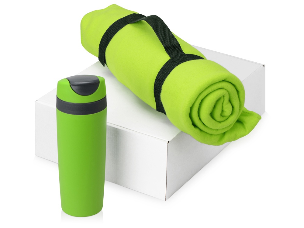 Подарочный набор Cozy с пледом и термокружкой, зеленый - купить оптом