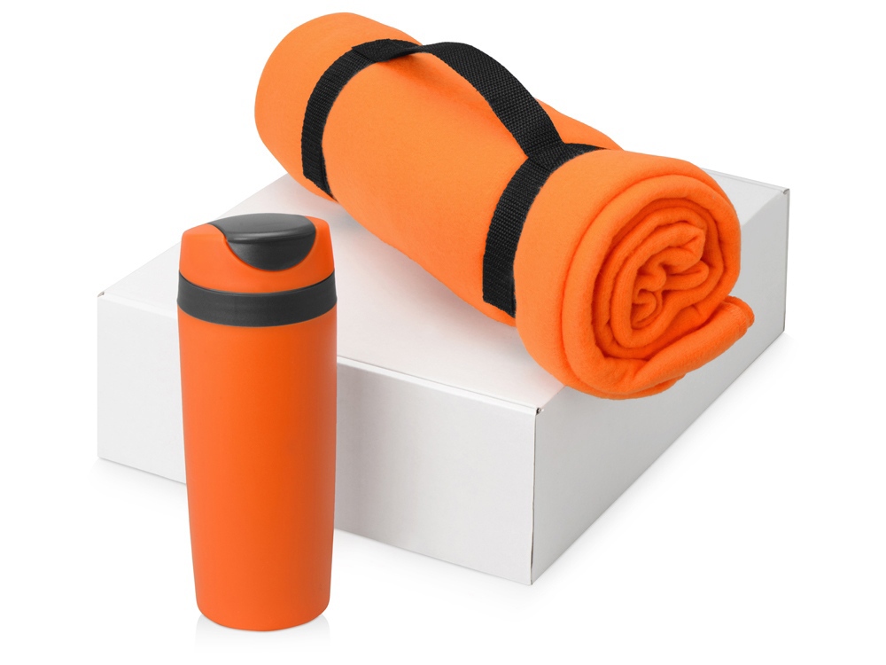 Подарочный набор Cozy с пледом и термокружкой, оранжевый - купить оптом