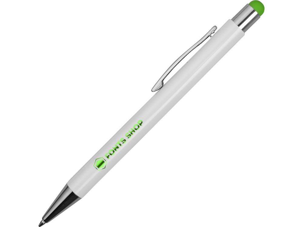 Ручка металлическая шариковая Flowery со стилусом и цветным зеркальным слоем, белый/зеленое яблоко - купить оптом