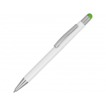 Ручка металлическая шариковая Flowery со стилусом и цветным зеркальным слоем, белый/зеленое яблоко, фото 1