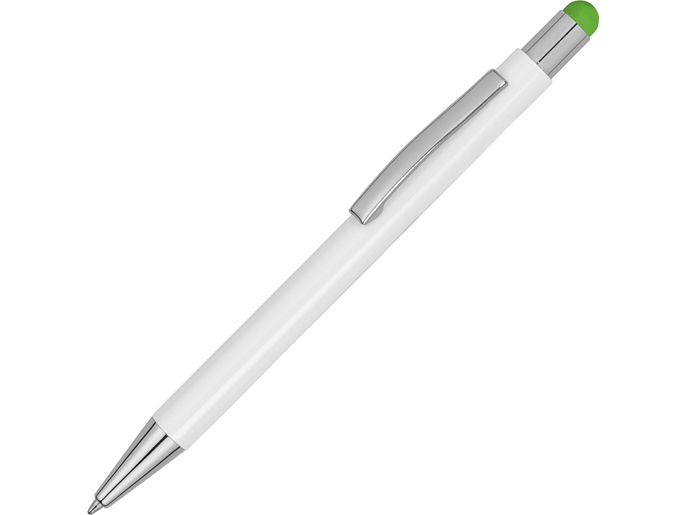 Ручка металлическая шариковая Flowery со стилусом и цветным зеркальным слоем, белый/зеленое яблоко - купить оптом