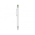 Ручка металлическая шариковая Flowery со стилусом и цветным зеркальным слоем, белый/зеленое яблоко, фото 3