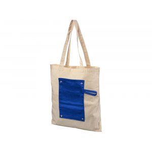 Хлопковая рулонная сумка-тоут на кнопках, натуральный/синий - купить оптом