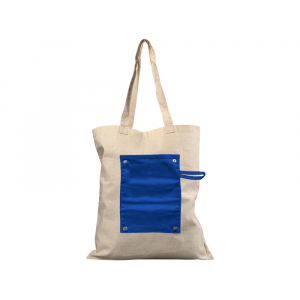 Хлопковая рулонная сумка-тоут на кнопках, натуральный/синий - купить оптом