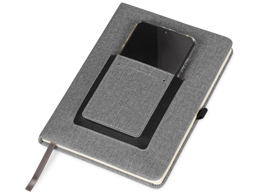 Блокнот Pocket 140*205 мм с карманом для телефона, серый - купить оптом