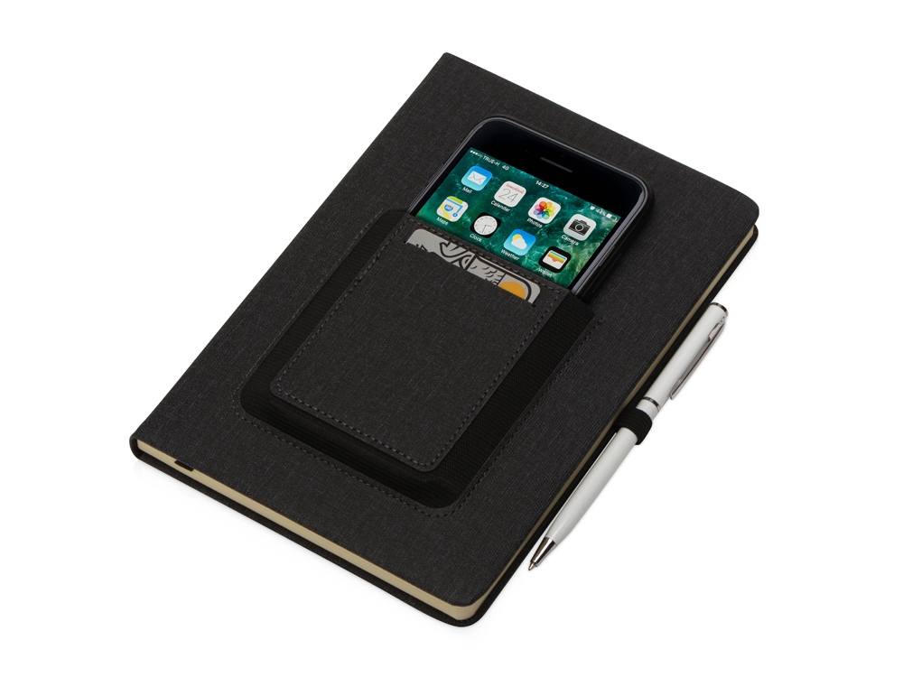 Блокнот Pocket 140*205 мм с карманом для телефона, черный - купить оптом