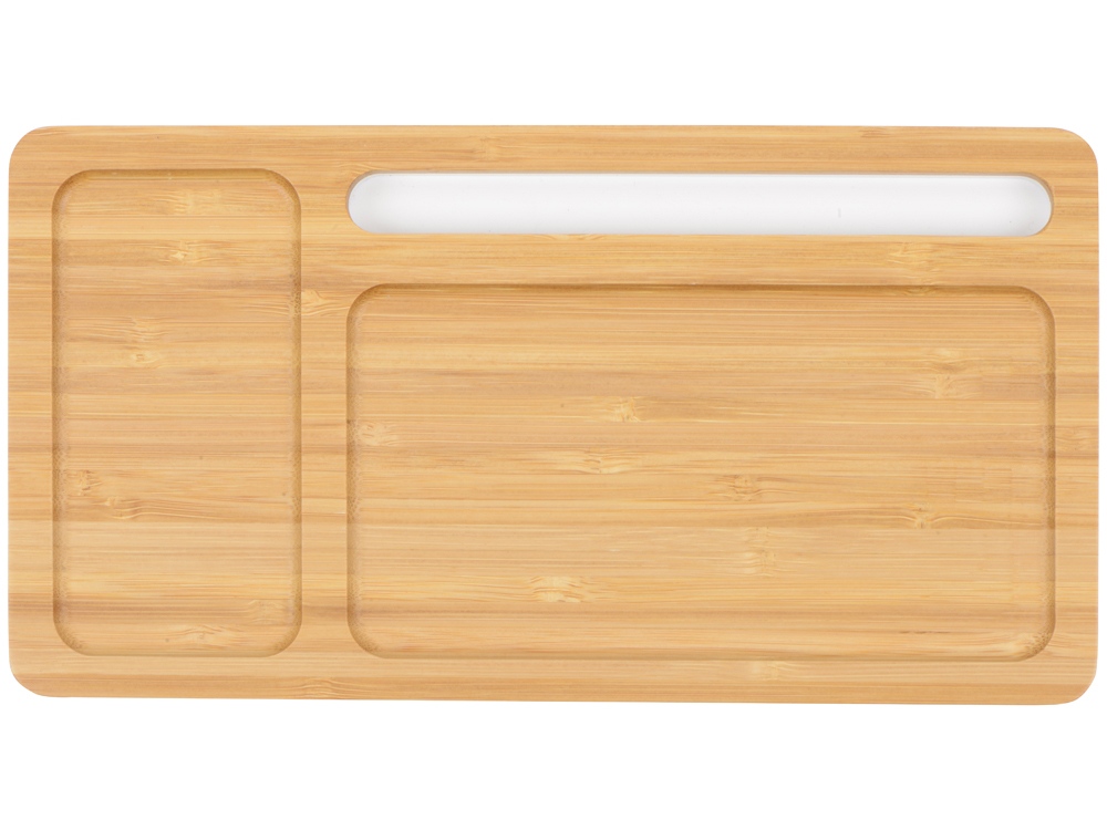 Беспроводное зарядное устройство-органайзер из бамбука Timber, натуральный/белый - купить оптом