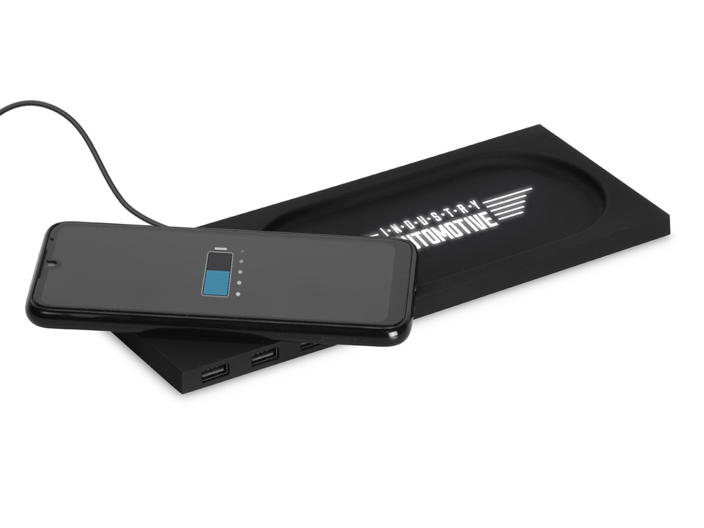 Беспроводное настольное зарядное устройство Glide с подсветкой, софт тач, черный - купить оптом