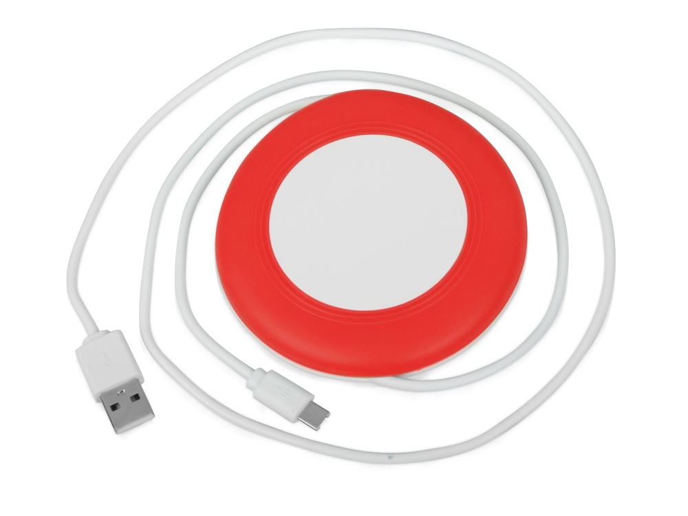Беспроводное зарядное устройство со встроенным кабелем 2-в-1 Disc, красный - купить оптом