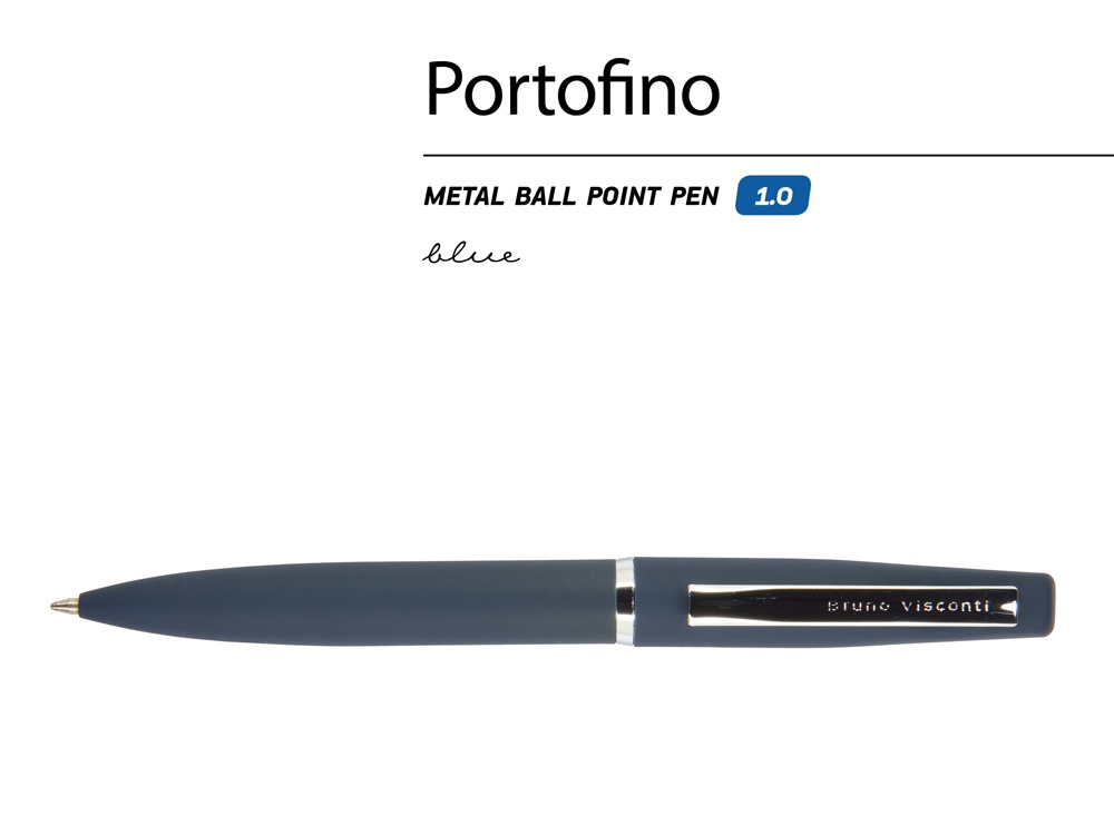 Ручка Portofino шариковая  автоматическая, синий металлический корпус, 1.0 мм, синяя - купить оптом