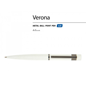 Ручка Verona шариковая автоматическая, белый металлический корпус, 1.0 мм, синяя - купить оптом