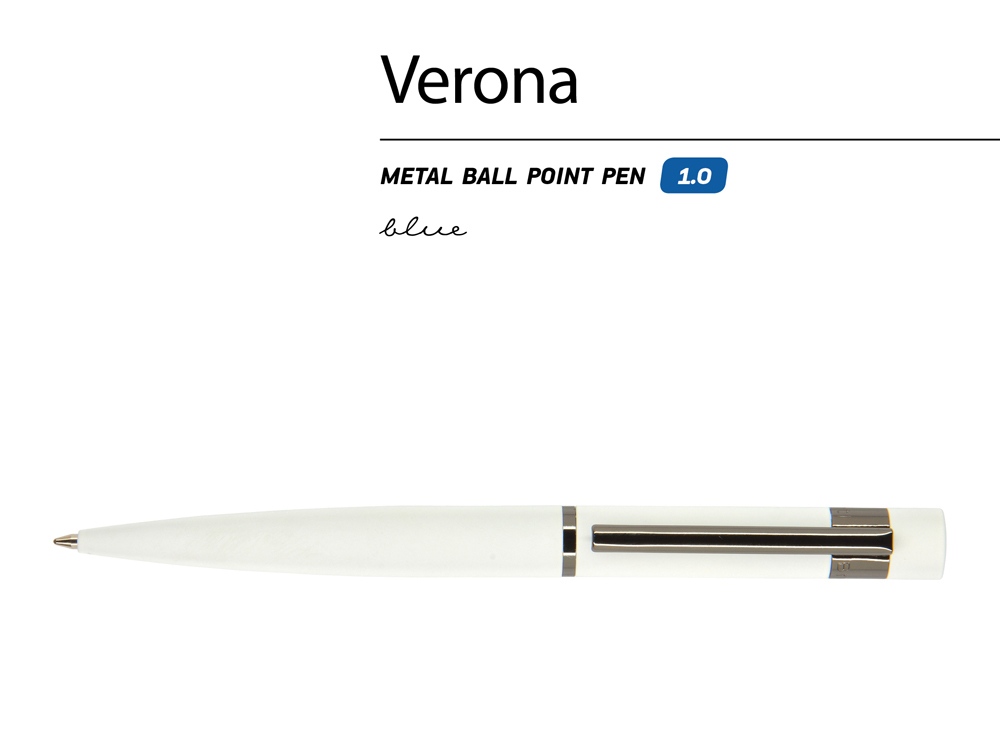 Ручка Verona шариковая автоматическая, белый металлический корпус, 1.0 мм, синяя - купить оптом
