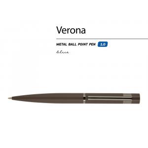 Ручка Verona шариковая  автоматическая, коричневый металлический корпус 1.0 мм, синяя - купить оптом