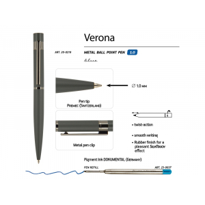 Ручка Verona шариковая  автоматическая, серый металлический корпус 1.0 мм, синяя, графит - купить оптом