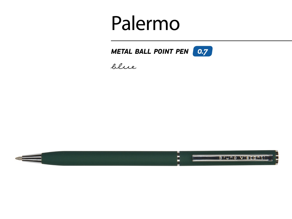 Ручка Palermo шариковая  автоматическая, зеленый металлический корпус, 0,7 мм, синяя - купить оптом