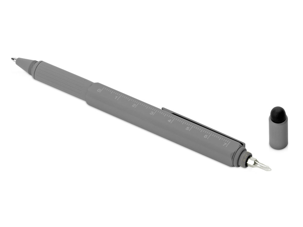 Ручка шариковая металлическая Tool, серый. Встроенный уровень, мини отвертка, стилус - купить оптом