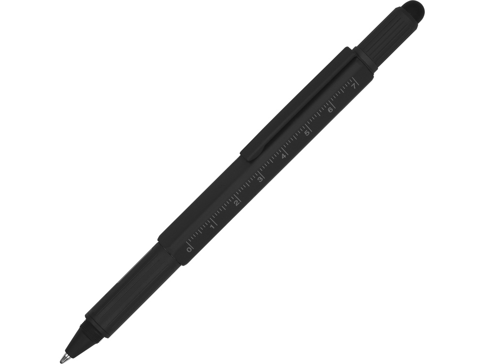 Ручка шариковая металлическая Tool, черный. Встроенный уровень, мини отвертка, стилус - купить оптом