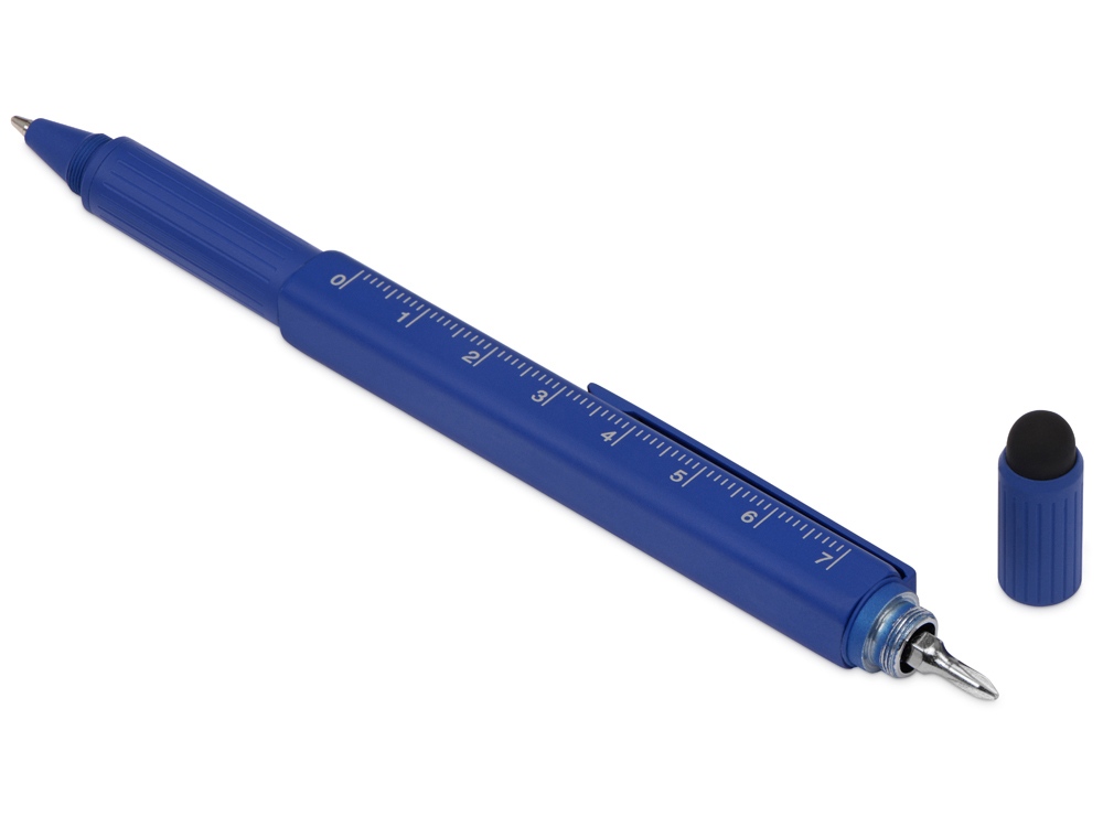 Ручка шариковая металлическая Tool, синий. Встроенный уровень, мини отвертка, стилус - купить оптом