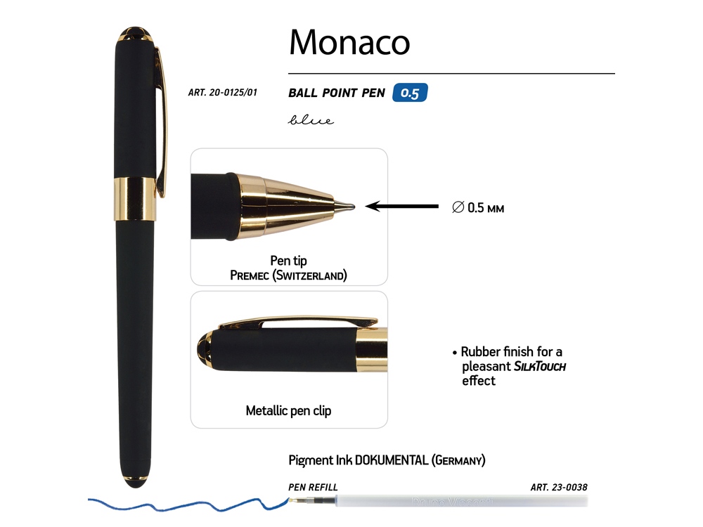 Ручка пластиковая шариковая Monaco, 0,5мм, синие чернила, черный - купить оптом